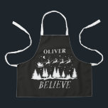 Tablier Père Noël croient Noël traditionnel bleu photo<br><div class="desc">Père Noël croient Noël traditionnel vacances modernes noir et blanc faveur pâtisserie tablier cadeau design.</div>