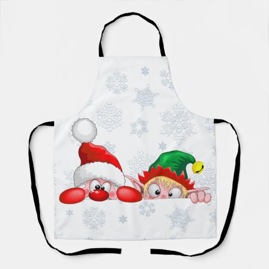 Tablier Père Noël et Elf Cute et drôle Caractères Pékin (Recto)