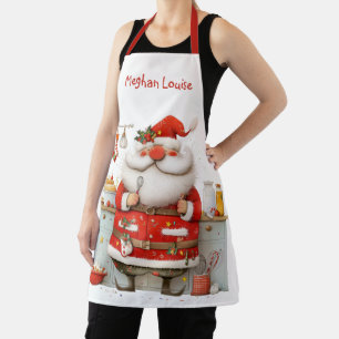 Tablier Père Noël fantaisiste Chef Rouge Nom Noël