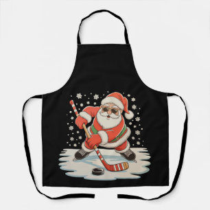 Tablier Père Noël jouant au hockey sur glace Noël Xmas Spo