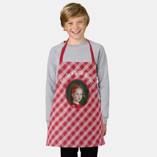 Tablier Père Noël Little Baker en vichy photo de Noël (Porté)