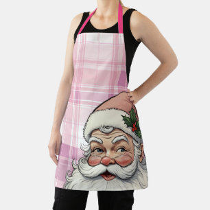 Tablier Père Noël rose à carreaux de Noël