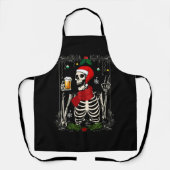 Tablier Père Noël Skeleton Boire Bière Retro Joyeux Noël (Recto)