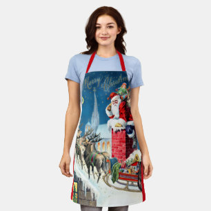 Tablier Père Noël victorien de Noël vintage sur une chemin