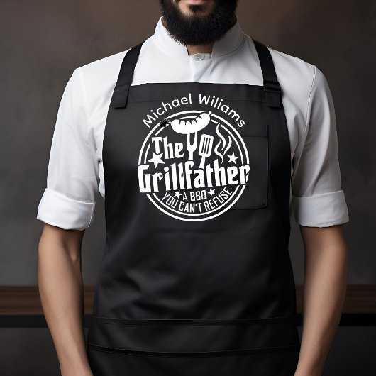 Tablier Père noir blanc personnalisé BBQ Grillfather