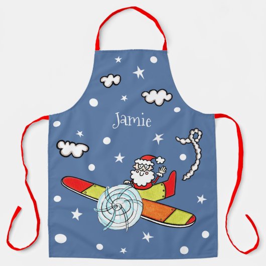 Tablier Père personnalisé Noël Père Noël Père Noël Avion (Recto)