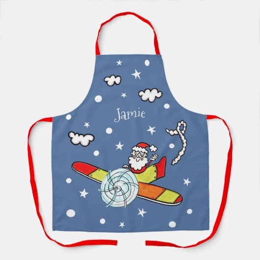 Tablier Père personnalisé Noël Père Noël Père Noël Avion (Recto)
