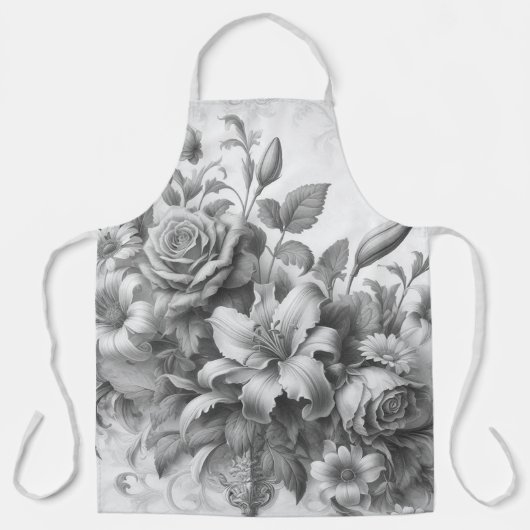 Tablier Perfection florale noire et blanche (Recto)