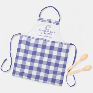 Tablier Périwinkle Kitchen Monogramme Nom En vichy Vérifie