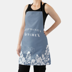 Tablier Périwinkle Nom personnalisé Apron floral blanc