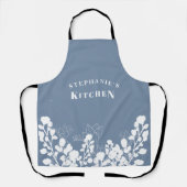 Tablier Périwinkle Nom personnalisé Apron floral blanc (Recto)