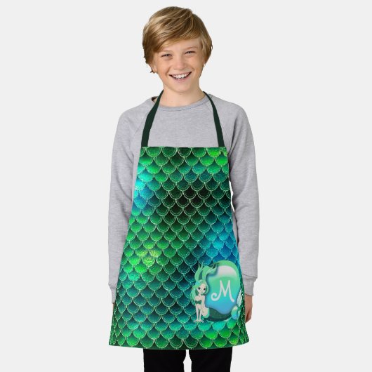 Tablier Perles de sirène et échelles vert ID600 (Porté)