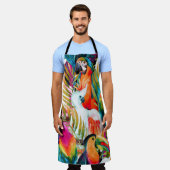 Tablier Perroquets d'aquarelle : Motif Tropical (Porté)