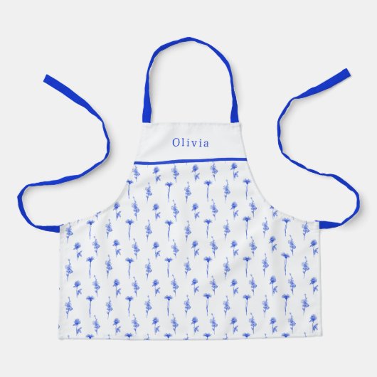 Tablier Personalised Blue Floral Pattern Apron. (Recto)
