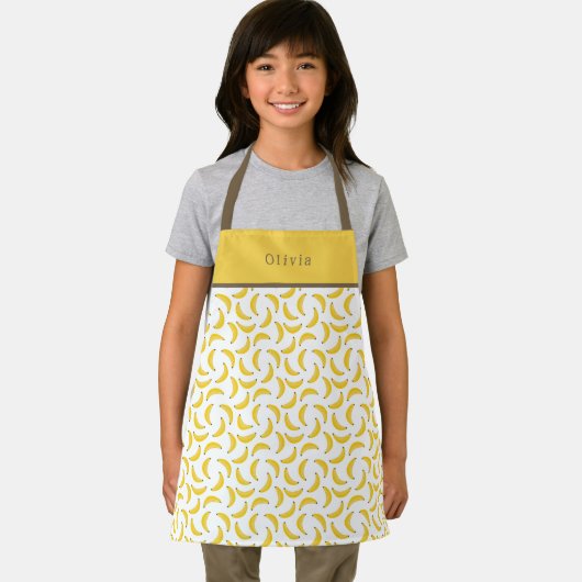 Tablier Personalised Yellow Banana Pattern Apron. (Insitu)