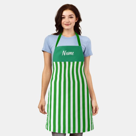 Tablier Personalize Green Stripe Kitchen Chef  (Porté)