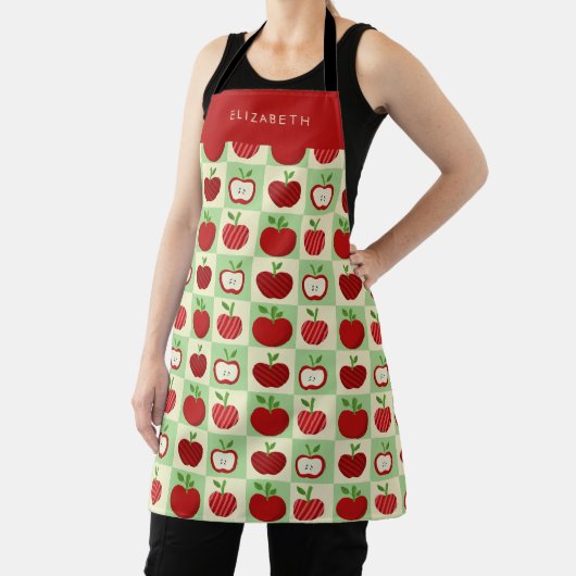 Tablier Personalized Apple Pattern Check Cozy Teacher (Insitu)