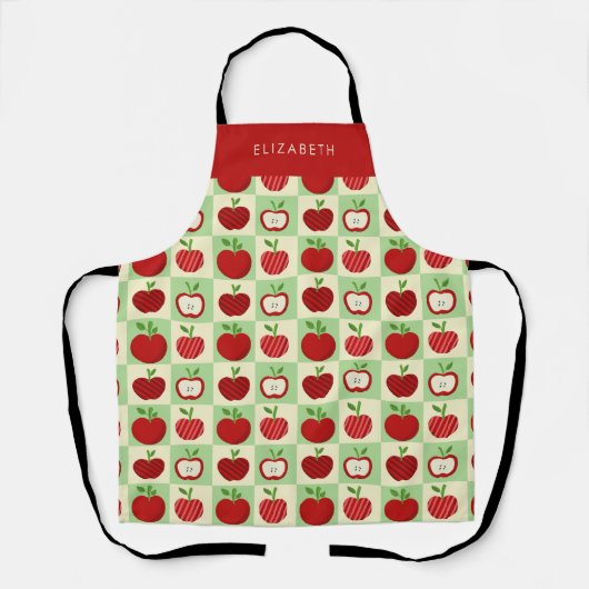 Tablier Personalized Apple Pattern Check Cozy Teacher (Recto)