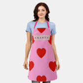 Tablier Personalized Bold Red Hearts on Soft Pink (Porté)