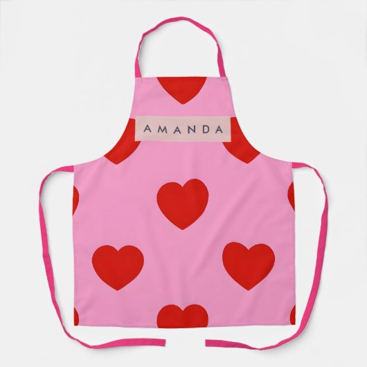 Tablier Personalized Bold Red Hearts on Soft Pink (Recto)