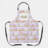 Tablier Personalized Cats Books Girl Kitchen Purple (Recto)