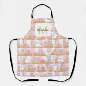 Tablier Personalized Cats Library Books Girl Kitchen Pink (Recto)