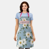 Tablier Personalized Charming White Daisies on Dusty Blue (Porté)