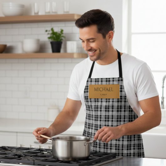 Tablier Personalized Chef Plaid Apron with Custom Name 