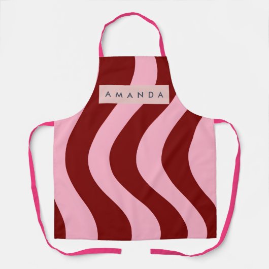 Tablier Personalized Cherry Red and Pink Wavy Stripe (Recto)