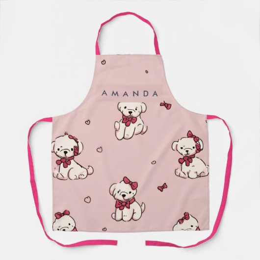 Tablier Personalized Cute Adorable Puppy with Red Bow (Recto)