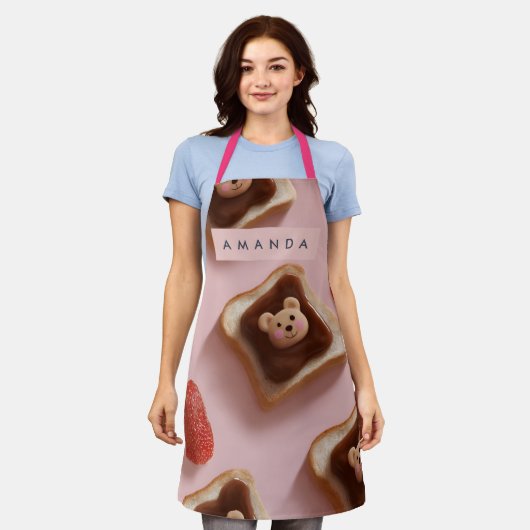 Tablier Personalized Cute Bear Toast Pattern Apron (Porté)