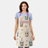 Tablier Personalized Cute Boba Tea Pattern (Porté)
