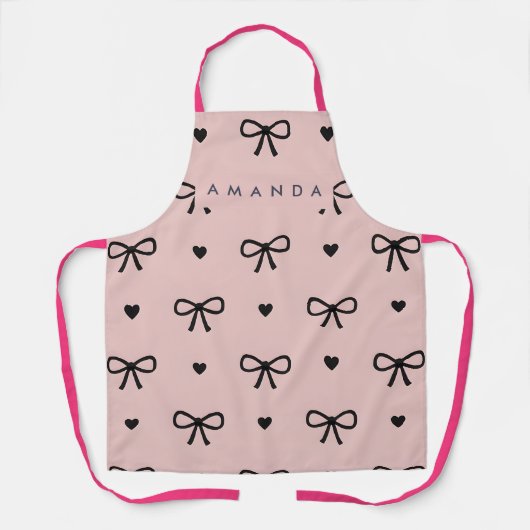 Tablier Personalized Cute Chic Pink Bow & Heart Pattern (Recto)