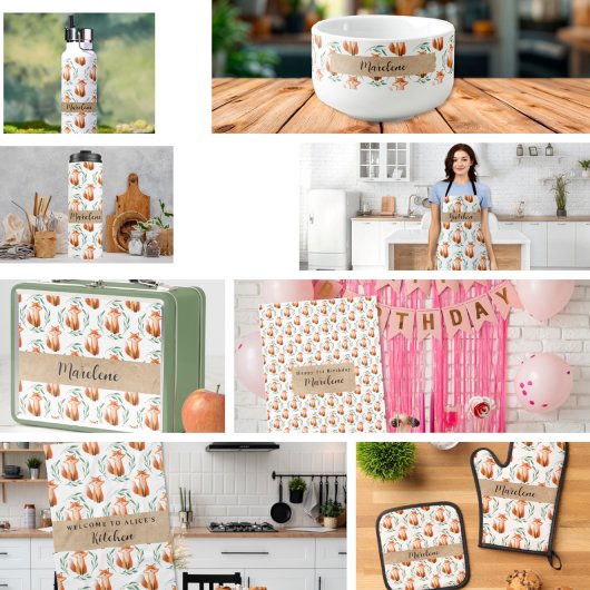Tablier Personalized Cute Fox woodland kitchen 