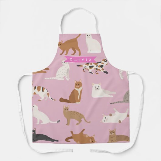 Tablier Personalized Cute Pink Cat Pattern Gift Cat Lover (Recto)