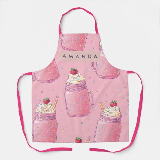 Tablier Personalized Cute Pink Milkshake Sprinkles (Recto)