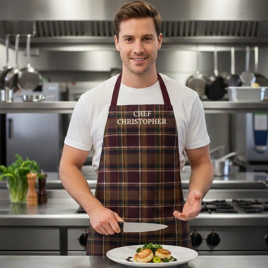 Tablier Personalized Dark Plaid Chef Apron