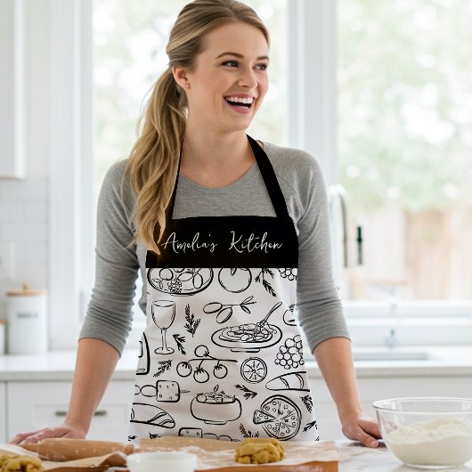 Tablier Personalized Dolce Vita Food Pattern Black White