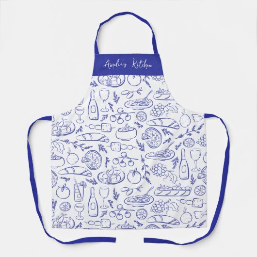 Tablier Personalized Dolce Vita Food Pattern Blue (Recto)