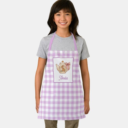Tablier Personalized Easter Bunny Teapot Gingham Name (Insitu)