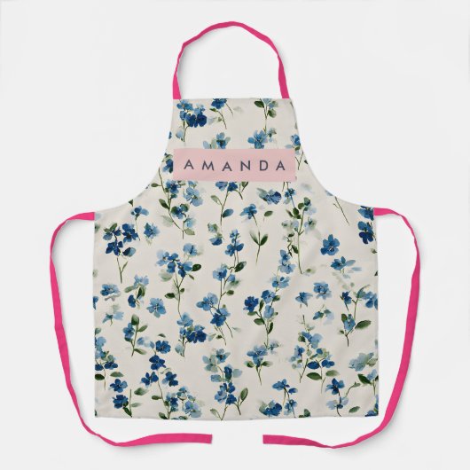 Tablier Personalized Elegant Blue Wildflower Design  (Recto)