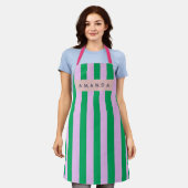 Tablier Personalized Fresh Green and Pink Striped Retro (Porté)