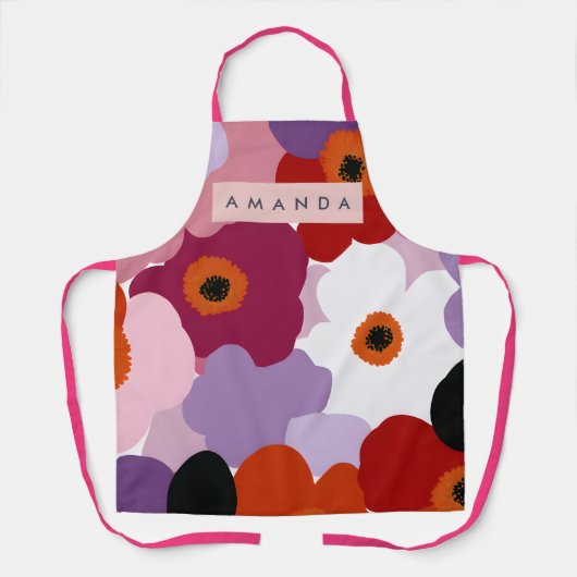 Tablier Personalized Funky Red and Pink Flower Design (Recto)