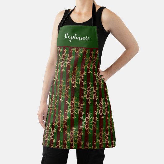 Tablier Personalized Gold Snowflake Red Green Stripe (Insitu)