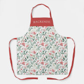 Tablier Personalized Holly Berries Greenery Pattern (Recto)