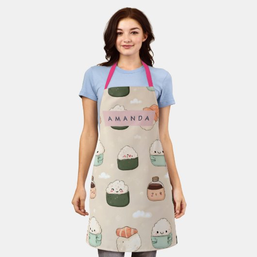 Tablier Personalized Kawaii Sushi Japanese Food Pattern (Porté)