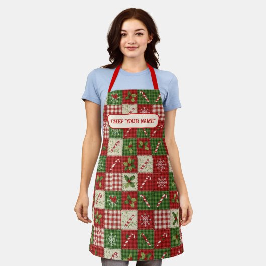 Tablier Personalized Kid's Christmas Quilt Patchwork Chef (Porté)