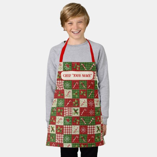 Tablier Personalized Kid's Christmas Quilt Patchwork Chef (Porté)