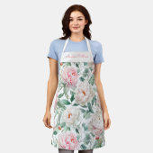 Tablier Personalized Large Floral Pattern Pink White Green (Porté)