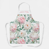 Tablier Personalized Large Floral Pattern Pink White Green (Recto)